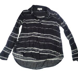 Bella Dahl Black & White Long Sleeve Rayon Striped Button-Down Shirt XS